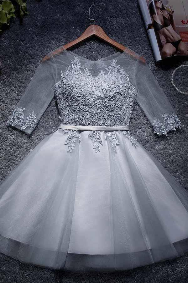 Vestidos de fiesta de tul con corte A y escote redondo, cortos o mini