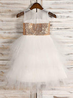 NumberSea - A - Line Tulle Sequined Jewel Neck Wedding First Communion Pageant Flower Girl Dresses
