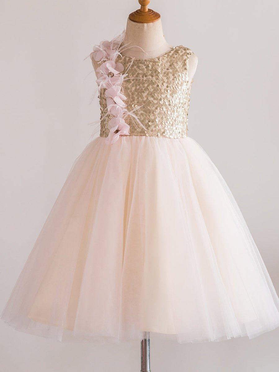 NumberSea - A - line Tulle Tea - length Pearl Pink Dress (010226992)