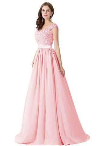 A-line V Neck Chiffon Bridesmaid Dress with Appliques