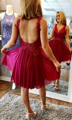 A-line V-neck Homecoming Dress  Backless Short Prom Dress PD401