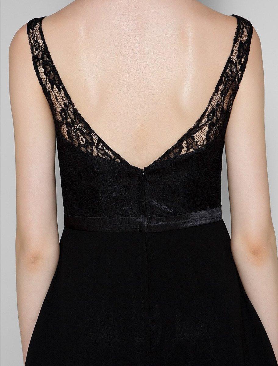 NumberSea - A - Line V Neck Knee Length Chiffon / Sheer Lace Bridesmaid Dress with Lace