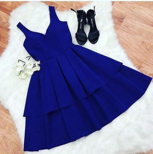 A Line V Neck Short Royal Blue Prom Dresses Homecoming Dresses