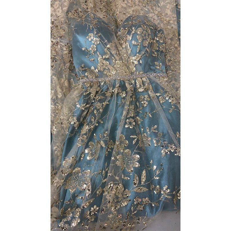 NumberSea - A - line V - neck Spaghetti Sequins Tulle Long Prom Dress with Slit