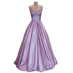 NumberSea - A - line V - neck Spaghetti Straps Long Sparkle Prom Dress with Pockets