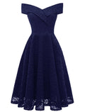 NumberSea - A - Line WE Party Dress Holiday Graduation Knee Length Short Sleeve Off Shoulder Bridesmaid Dress Lace with Pleats Lace Insert