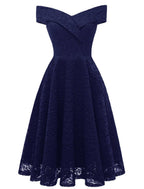 NumberSea - A - Line WE Party Dress Holiday Graduation Knee Length Short Sleeve Off Shoulder Bridesmaid Dress Lace with Pleats Lace Insert