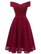 NumberSea - A - Line WE Party Dress Holiday Graduation Knee Length Short Sleeve Off Shoulder Bridesmaid Dress Lace with Pleats Lace Insert