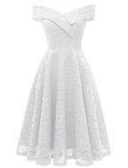 NumberSea - A - Line WE Party Dress Wedding Guest Holiday Knee Length Short Sleeve Off Shoulder Bridesmaid Dress Lace with Pleats Lace Insert