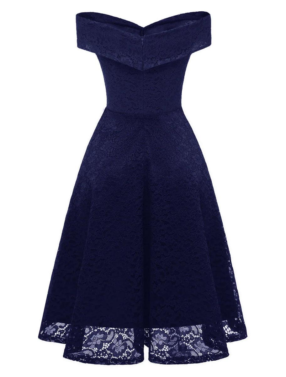 NumberSea - A - Line WE Party Dress Wedding Guest Holiday Knee Length Short Sleeve Off Shoulder Bridesmaid Dress Lace with Pleats Lace Insert