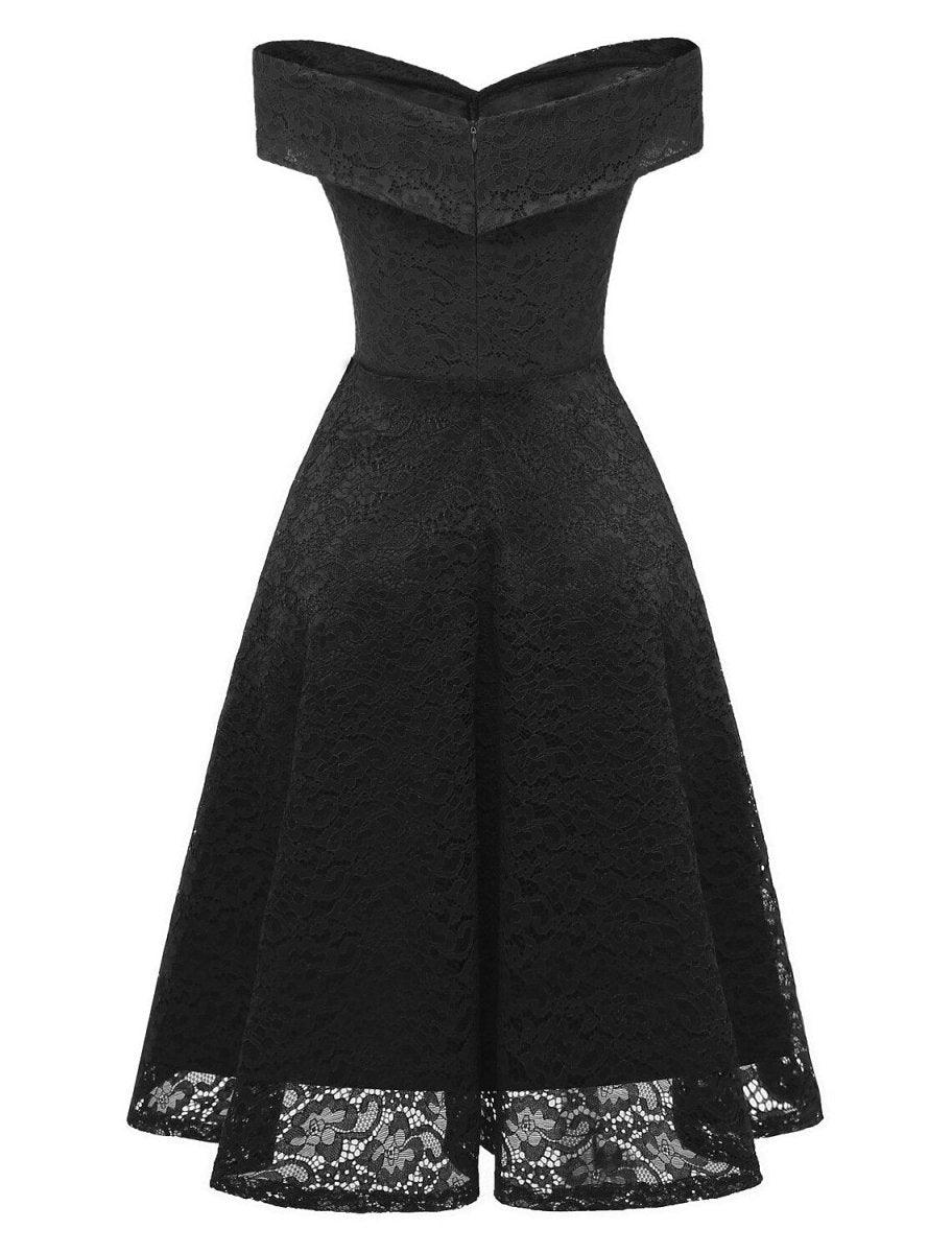 NumberSea - A - Line WE Party Dress Wedding Guest Holiday Knee Length Short Sleeve Off Shoulder Bridesmaid Dress Lace with Pleats Lace Insert