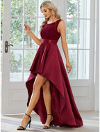 NumberSea - A - Line Wedding Guest Dresses Casual Dress Party Wear Wedding Party Asymmetrical Sleeveless Jewel Neck Satin with Pure Color