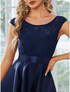 NumberSea - A - Line Wedding Guest Dresses Casual Dress Party Wear Wedding Party Asymmetrical Sleeveless Jewel Neck Satin with Pure Color