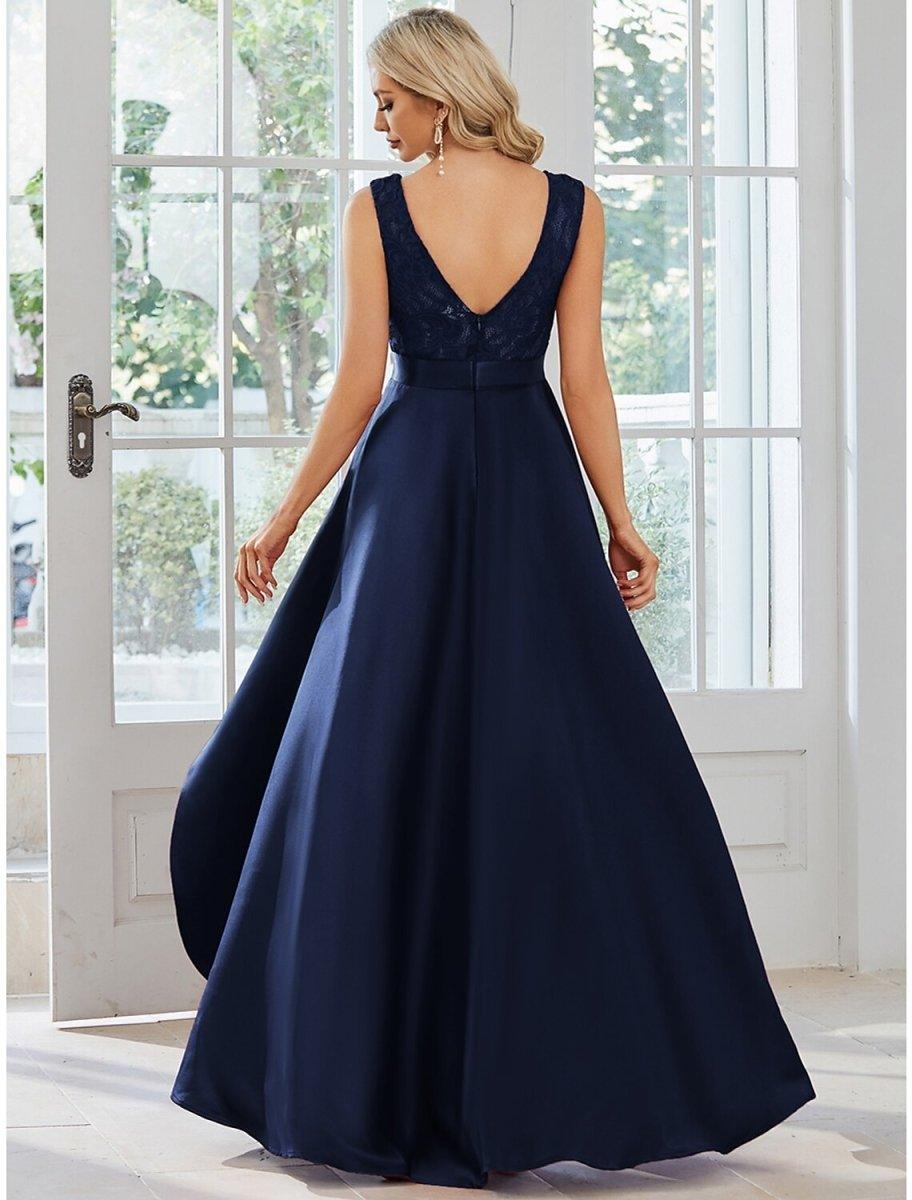NumberSea - A - Line Wedding Guest Dresses Casual Dress Party Wear Wedding Party Asymmetrical Sleeveless Jewel Neck Satin with Pure Color