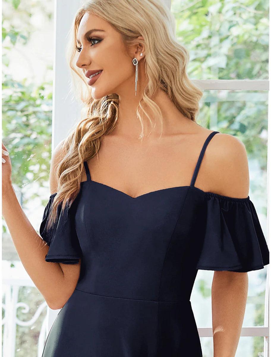 A-Line Wedding Guest Dresses Elegant Dress Formal Floor Length Short Sleeve Off Shoulder Stretch Fabric with Slit Pure Color US 16Plus / UK 20 / EU 46 A-Line Wedding Guest Dresses Elegant Dress Formal Floor Length Short Sleeve Off Shoulder Stretch Fabric with Slit Pure Color US 16Plus / UK 20 / EU 46