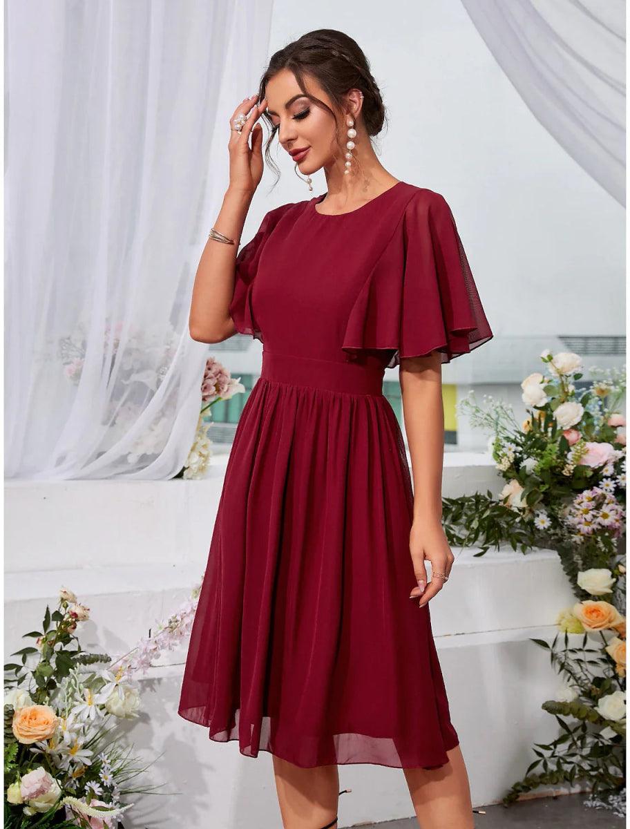 white christmas dresses Dreamylily Women Wedding Guest Semi-Formal Dress Light Blue V-Neck Chiffon  Midi Dress main image 1