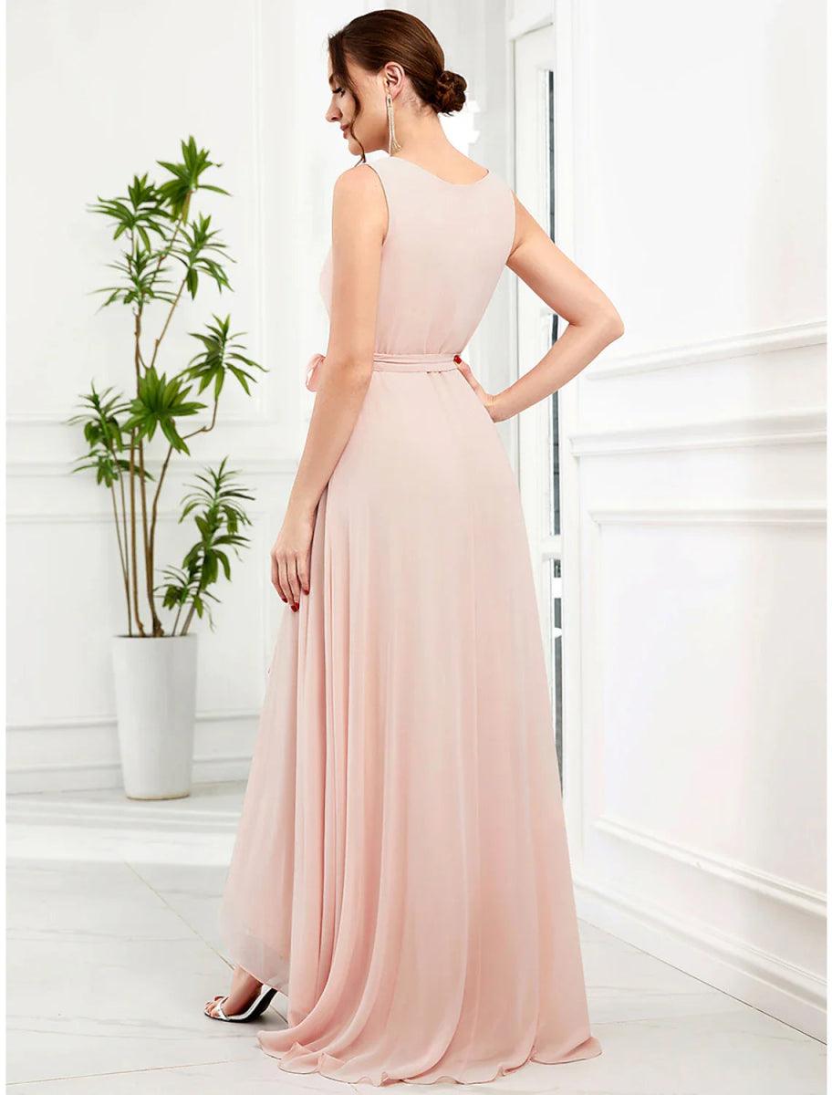 NumberSea - A - Line Wedding Guest Dresses Elegant Dress Party Wear Asymmetrical Sleeveless Spaghetti Strap Chiffon with Ruffles Slit