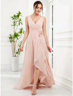 NumberSea - A - Line Wedding Guest Dresses Elegant Dress Party Wear Asymmetrical Sleeveless Spaghetti Strap Chiffon with Ruffles Slit