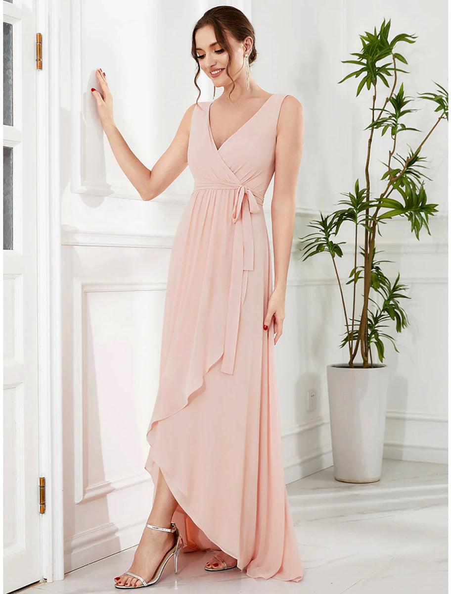 NumberSea - A - Line Wedding Guest Dresses Elegant Dress Party Wear Asymmetrical Sleeveless Spaghetti Strap Chiffon with Ruffles Slit