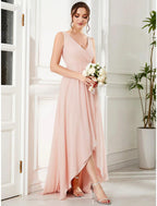 NumberSea - A - Line Wedding Guest Dresses Elegant Dress Party Wear Wedding Party Asymmetrical Sleeveless Spaghetti Strap Bridesmaid Dress Chiffon with Ruffles Slit