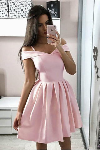 A-Line White Spaghetti Straps Satin Homecoming Dress Short Prom Dress