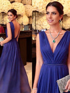 NumberSea - A - Line/Princess 30D Chiffon Ruffles V - neck Sleeveless Floor - Length Mother of the Bride Dresses