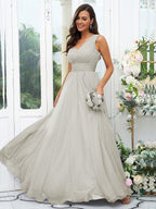 NumberSea - A - Line/Princess 30D Chiffon Sequin One - Shoulder Sleeveless Floor - Length Bridesmaid Dresses