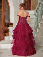 NumberSea - A - Line/Princess Applique Off - the - Shoulder Sleeveless Floor - Length Dresses