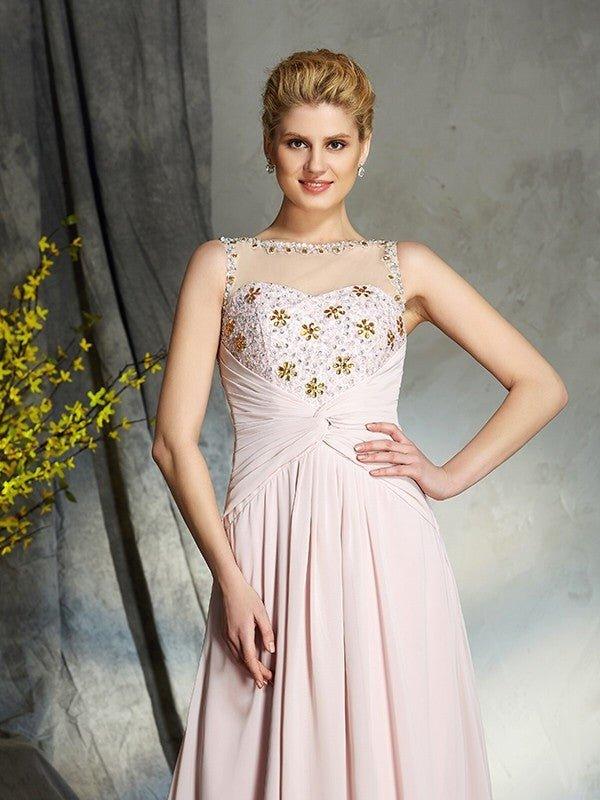 NumberSea - A - Line/Princess Bateau Applique Sleeveless Long Chiffon Mother of the Bride Dresses