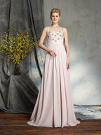 NumberSea - A - Line/Princess Bateau Applique Sleeveless Long Chiffon Mother of the Bride Dresses