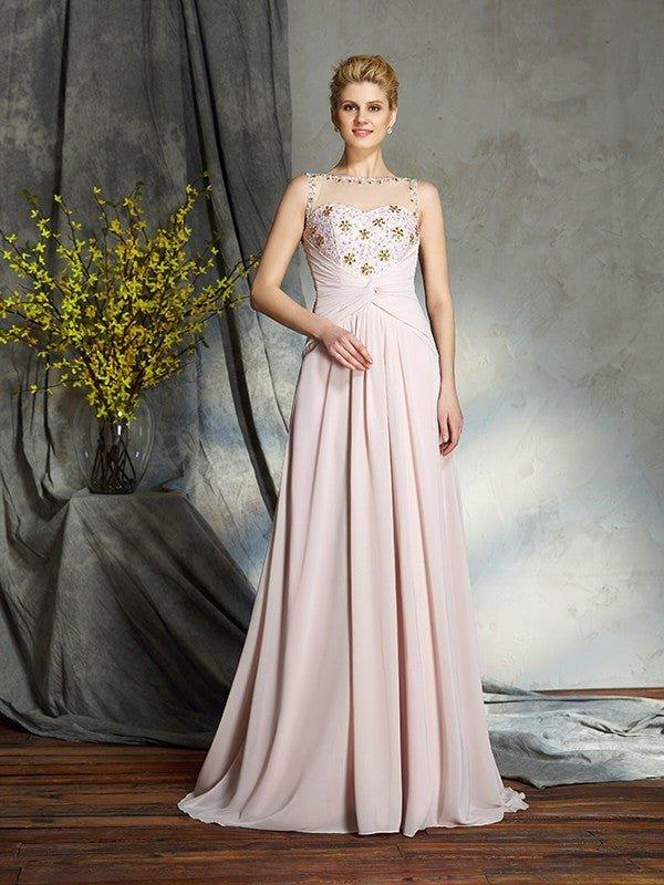 NumberSea - A - Line/Princess Bateau Applique Sleeveless Long Chiffon Mother of the Bride Dresses
