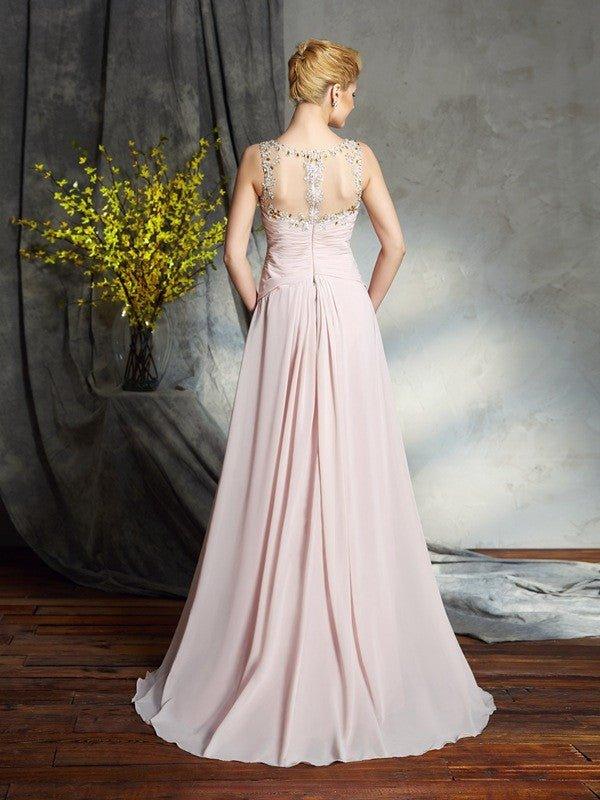 NumberSea - A - Line/Princess Bateau Applique Sleeveless Long Chiffon Mother of the Bride Dresses