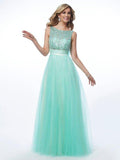 NumberSea - A - Line/Princess Bateau Sleeveless Beading Long Net Dresses