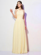 NumberSea - A - Line/Princess Bateau Sleeveless Pleats Long Chiffon Bridesmaid Dresses