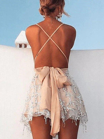 NumberSea - A - Line/Princess Beading Halter Sleeveless Short/Mini Homecoming Dress