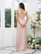 NumberSea - A - Line/Princess Charmeuse Ruched V - neck Sleeveless Sweep/Brush Train Bridesmaid Dresses