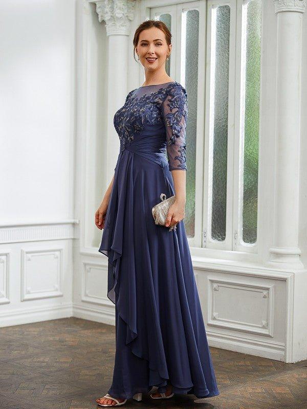 NumberSea-A-Line/Princess Chiffon Applique Bateau 3/4 Sleeves Floor-Length Mother of The Bride Dresses US 12 / UK 16 / EU 42