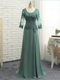 NumberSea - A - Line/Princess Chiffon Applique Scoop 3/4 Sleeves Sweep/Brush Train Mother of the Bride Dresses