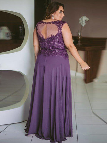 NumberSea - A - Line/Princess Chiffon Applique Scoop Sleeveless Floor - Length Mother of the Bride Dresses
