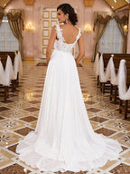 NumberSea - A - Line/Princess Chiffon Applique Straps Sleeveless Sweep/Brush Train Wedding Dresses
