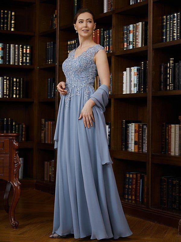 NumberSea - A - Line/Princess Chiffon Applique V - neck Sleeveless Floor - Length Mother of the Bride Dresses