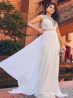 NumberSea - A - Line/Princess Chiffon Beading Scoop Sleeveless Sweep/Brush Train Dresses