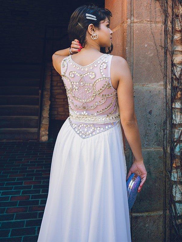 NumberSea - A - Line/Princess Chiffon Beading Scoop Sleeveless Sweep/Brush Train Dresses