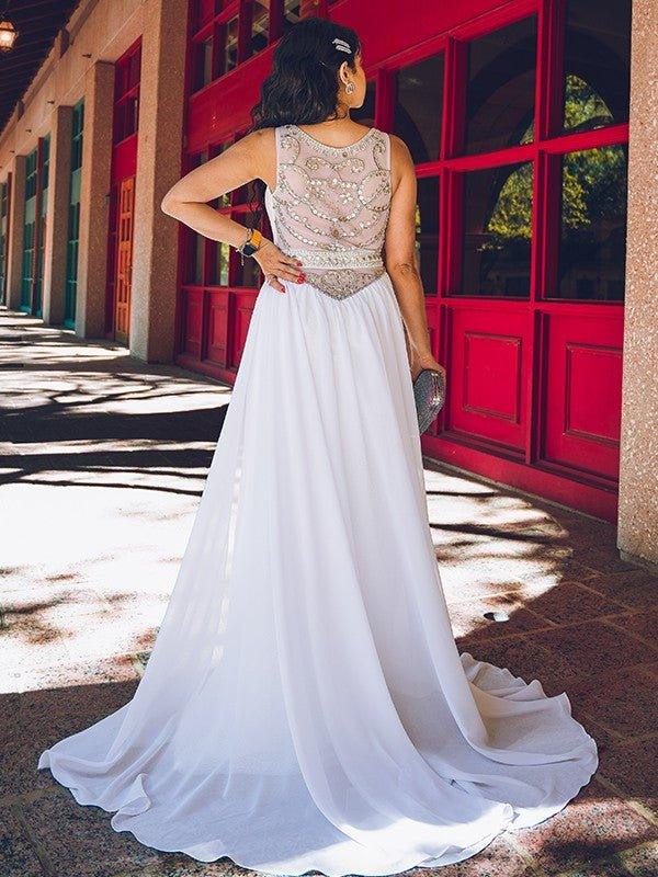 NumberSea-A-Line/Princess Chiffon Beading Scoop Sleeveless Sweep/Brush Train Dresses US 4 / UK 8 / EU 34