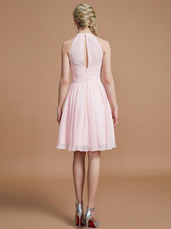NumberSea - A - Line/Princess Chiffon Knee - Length Sleeveless Scoop Bridesmaid Dresses