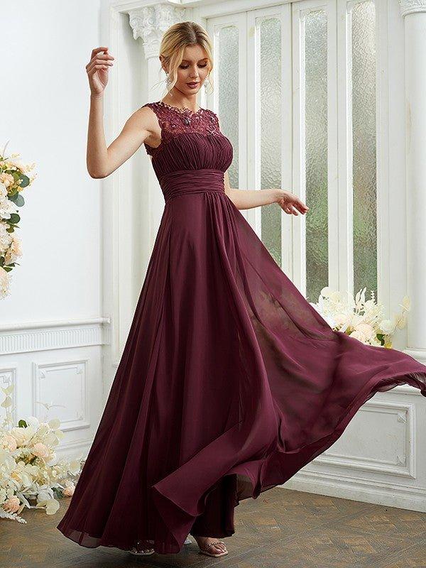 NumberSea - A - Line/Princess Chiffon Lace Scoop Sleeveless Floor - Length Bridesmaid Dresses