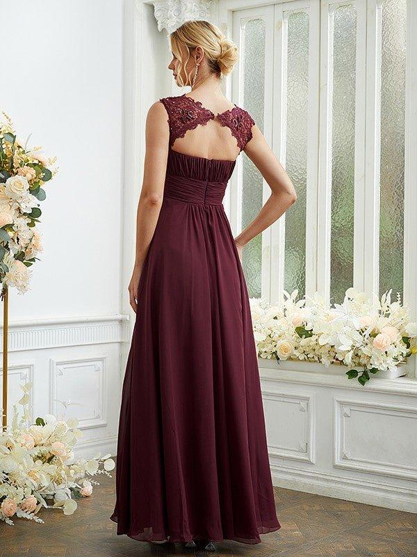 NumberSea - A - Line/Princess Chiffon Lace Scoop Sleeveless Floor - Length Bridesmaid Dresses