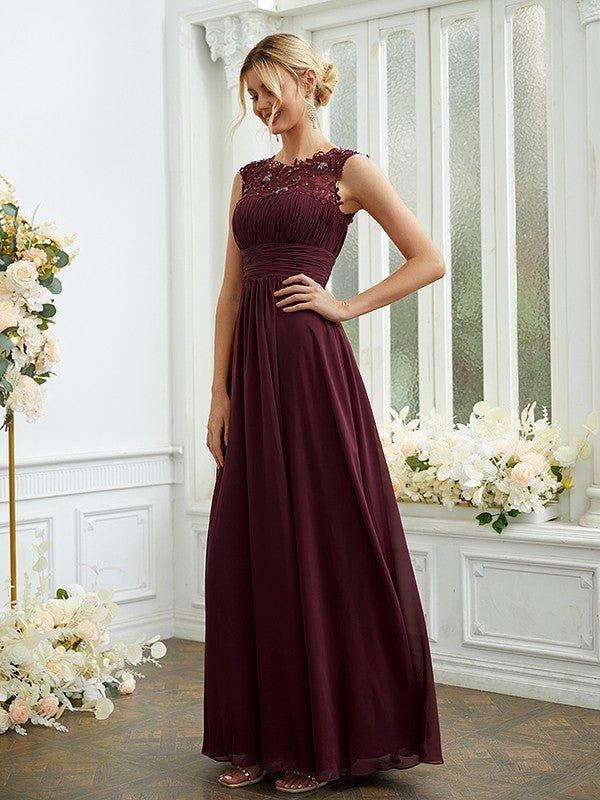 NumberSea - A - Line/Princess Chiffon Lace Scoop Sleeveless Floor - Length Bridesmaid Dresses