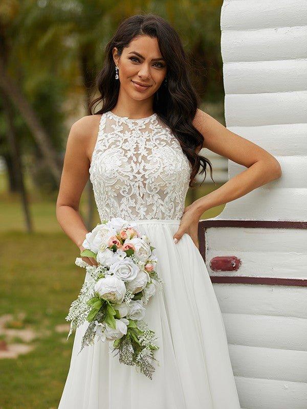 NumberSea-A-Line/Princess Chiffon Lace Scoop Sleeveless Sweep/Brush Train Wedding Dresses Ivory / US 20W / UK 24 / EU 50 NumberSea-A-Line/Princess Chiffon Lace Scoop Sleeveless Sweep/Brush Train Wedding Dresses Ivory / US 20W / UK 24 / EU 50