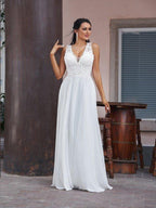 NumberSea - A - Line/Princess Chiffon Lace V - neck Sleeveless Floor - Length Wedding Dresses